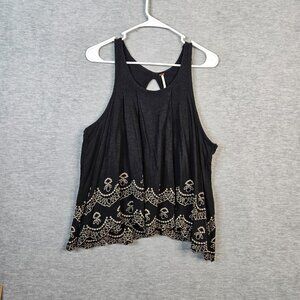 Free People Black Attina Scalloped Boho Cotton blend Tank Top Size S